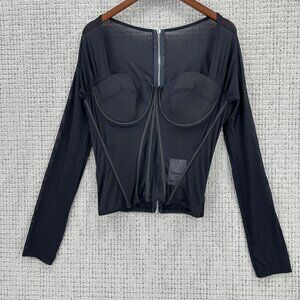 Shades Of Blonde Corset Top Womens Size 2X Black Long Sleeve Mesh Underwire
